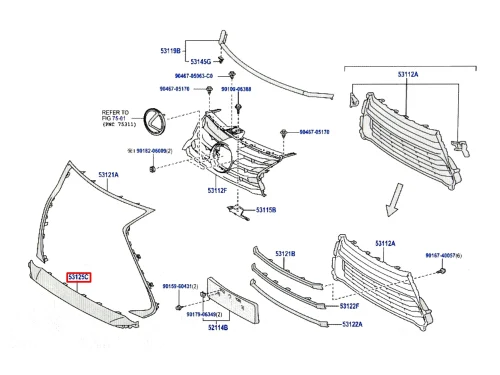 lexus-is-iii-listwa-pod-kratke-atrapa-grill-kratki-zderzaka-przod-16-53122-53090-ed-car.pl-7183681